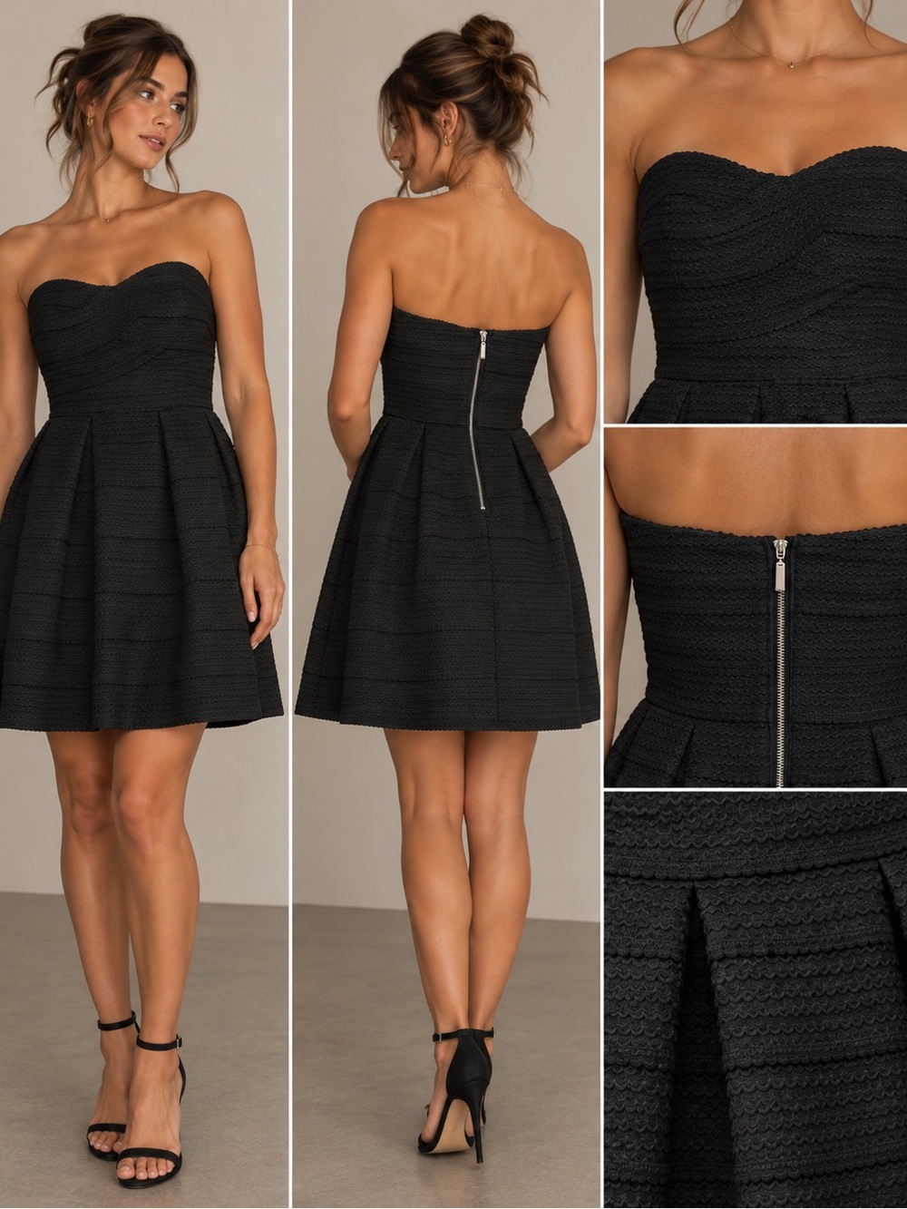 B Darlin Strapless Black Textured Sweetheart Fit-and-Flare Dress